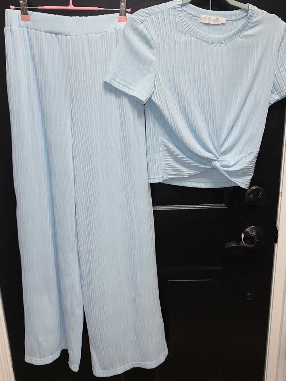 NWOT Light Blue Two-Piece Set - Twist Front Top & Wide Leg Pants
